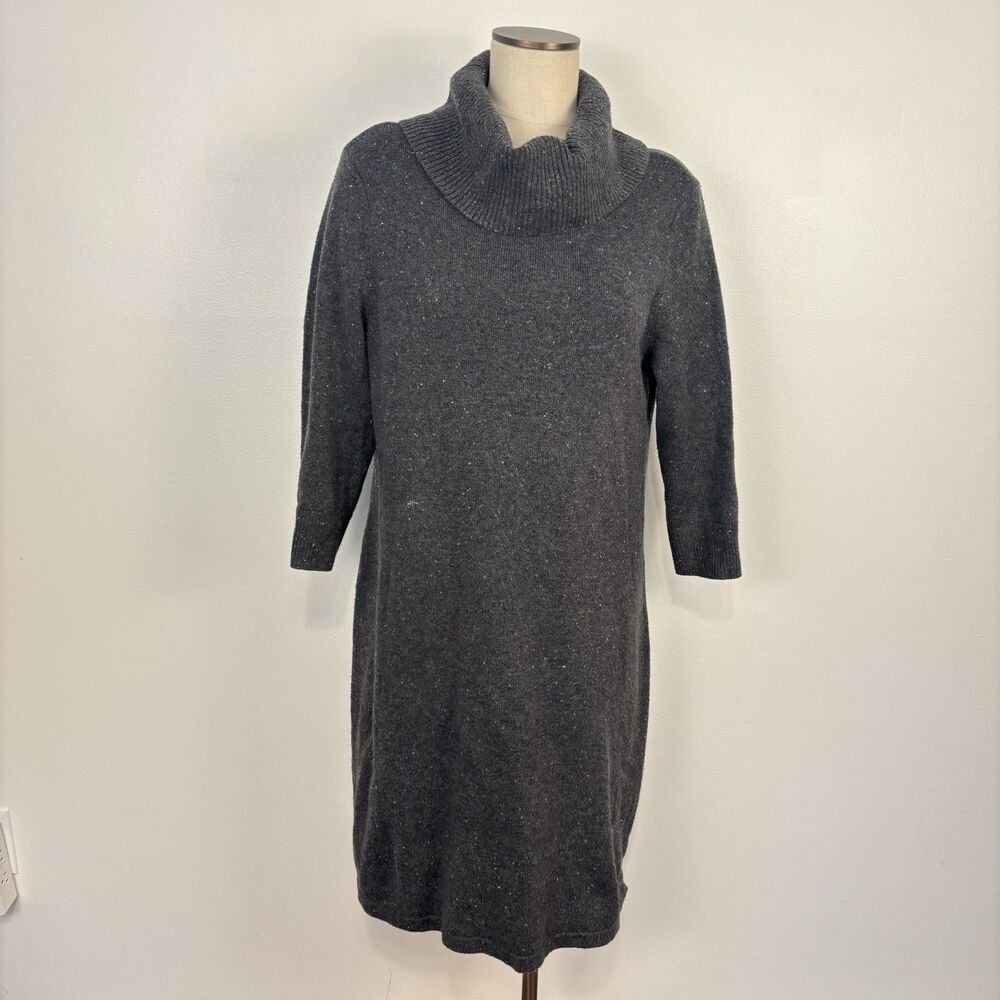 Talbots Womens XL Gray Speckled Sweater Dress Cowl Neck Cotton Blend - Picture 2 of 6
